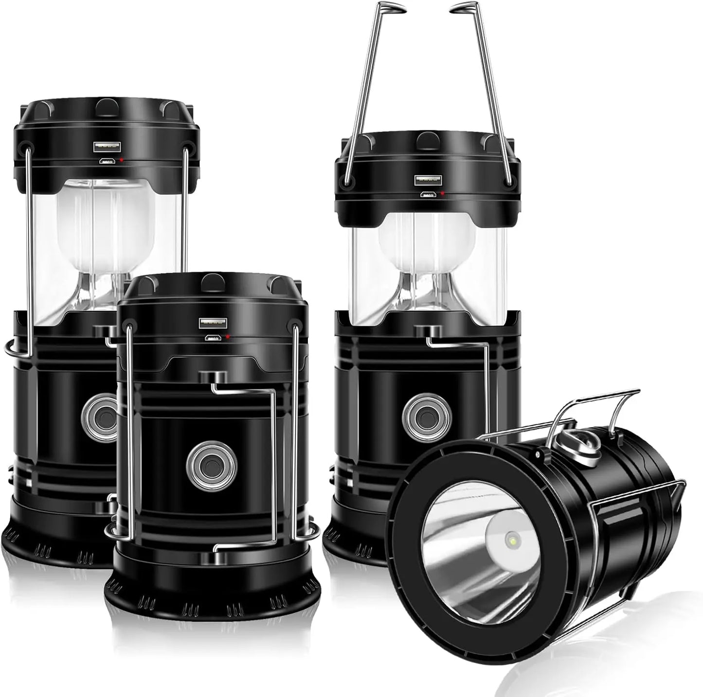 Solar Camping Lantern - Rechargeable LED Lights, Magnetic Base & Foldable Hanging Hook