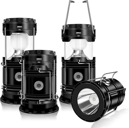 Solar Camping Lantern - Rechargeable LED Lights, Magnetic Base & Foldable Hanging Hook