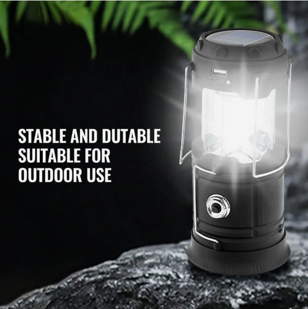 Solar Camping Lantern - Rechargeable LED Lights, Magnetic Base & Foldable Hanging Hook