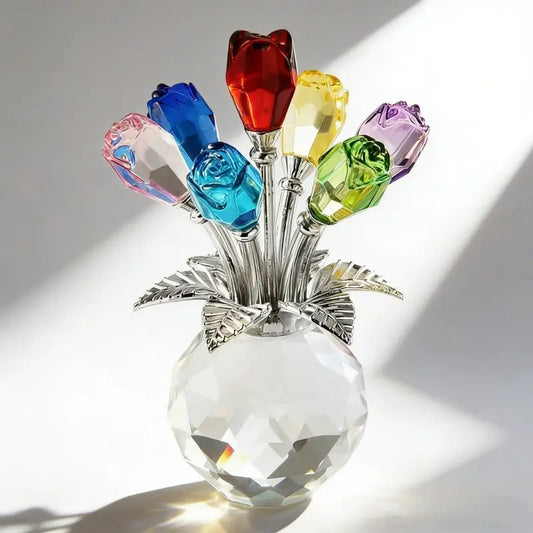 Everlasting Crystal Rose Flower Figurine in Vase